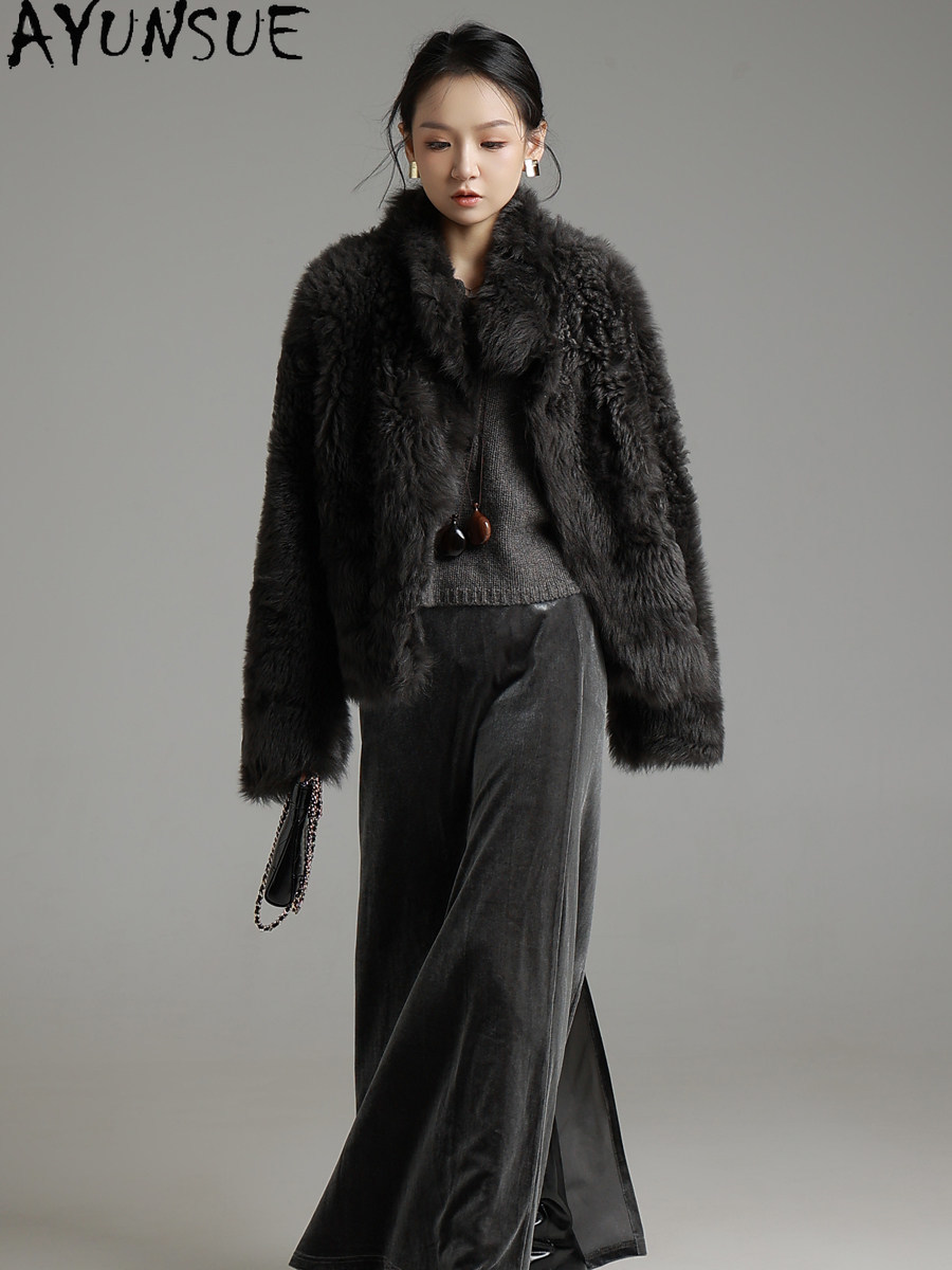AYUNSUE Abrigo de piel de ovej - Wool Coat Peacoat reseña y precio